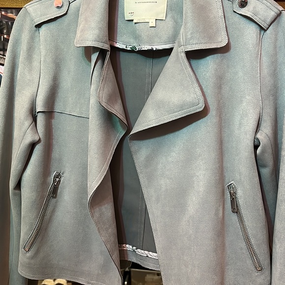 By Anthro Faux Suede Slate Blue Moro Jacket - Picture 3 of 7